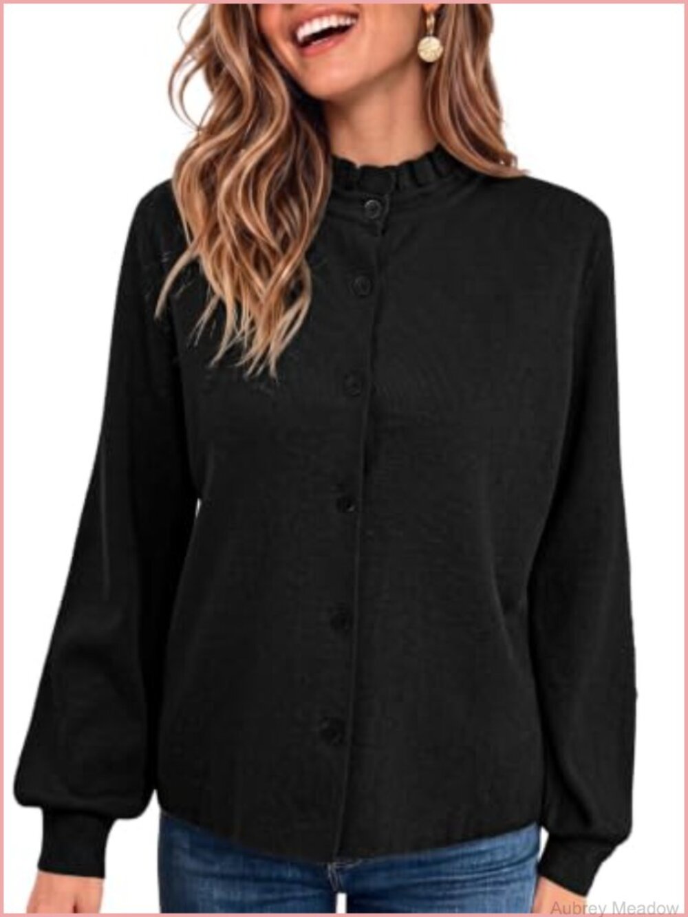 Women's Lightweight Knit Cardigan Sweater Long Sleeve Ruffle Collar